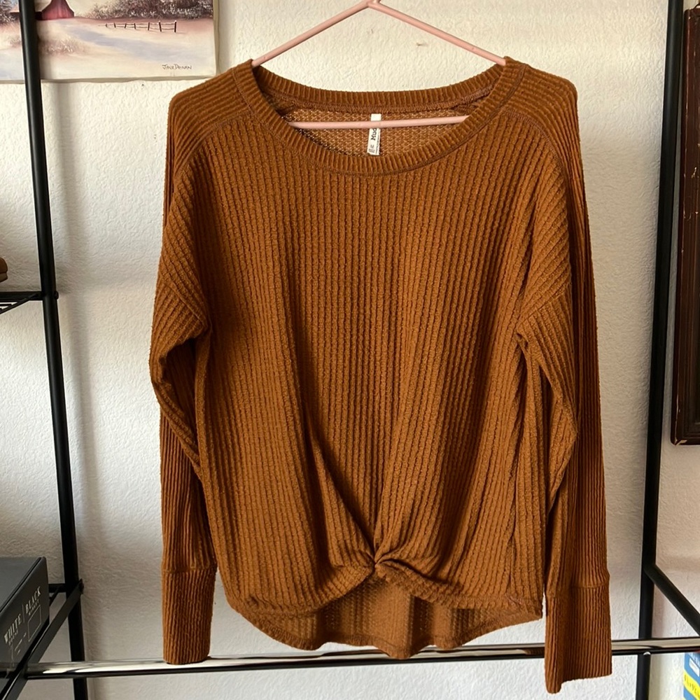 Long sleeve waffle knit shirt